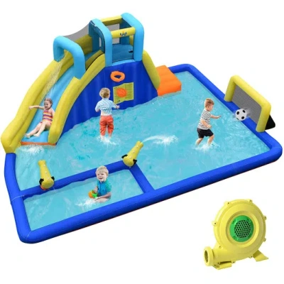 Costway 6-in-1 Inflatable Water Slides With Blower For Kids In Blue