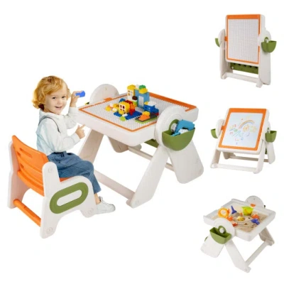 Costway 6-in-1 Multi-activity Children Table And Chair Set Folding Art Easel Set-orange