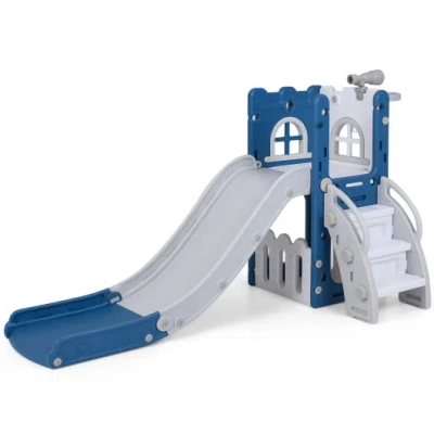 Costway 6-in-1 Toddler Slide L-shaped Playground With Basketball Hoop And Ladder-blue