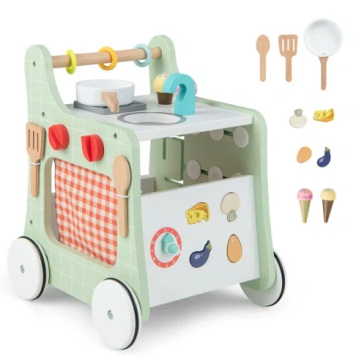 Costway 6-in-1 Wooden Baby Stroller With Play Kitchen For Kids Over 12 Months-green In Multi