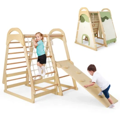 Costway 6-in-1 Wooden Kids Jungle Gym Playset With Slide Climbing Net-natural In Multi