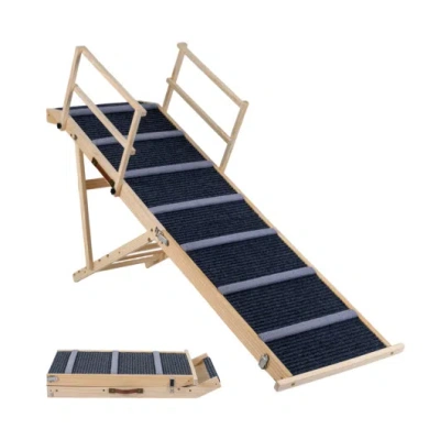 Costway 6-level Height Adjustable Foldable Dog Ramp For High Bed Couch-dark Gray In Blue