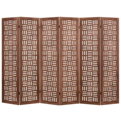 Costway 6-panel Solid Wood Room Divider Folding Partition Stand In Brown