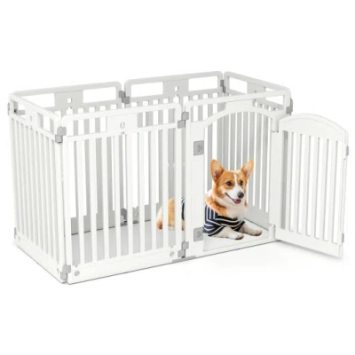 Costway 6-panel Tall Dog Playpen Foldable Pet Fence With Locking Door-white