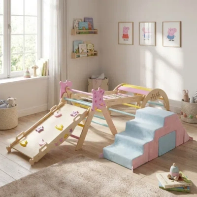 Costway 6-piece Toddler Indoor Play Gym With Climbing Frame & Foam Climbing Blocks In Multi