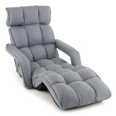 Costway 6-position Adjustable Floor Chair With Adjustable Armrests And Footrest-gray