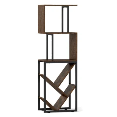 Costway 6-tier Bookshelf Floor Standing Tree S-shaped Geometric Bookcase With Open Shelves-brown