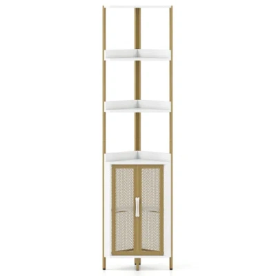 Costway 6-tier Corner Shelf 67 Inches Tall Corner Bookshelf With Cabinet Industrial Bookcase-white