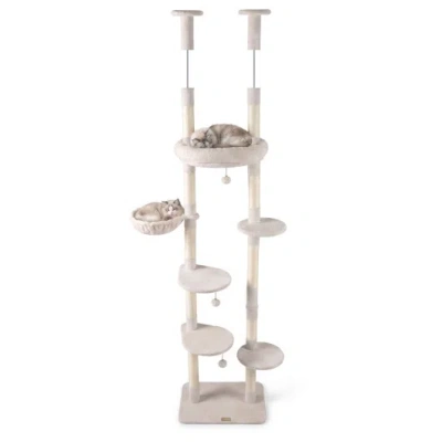 Costway 6-tier Floor To Ceiling Cat Tree With Plush Bed And Sisal Scratching Posts-beige In Neutral