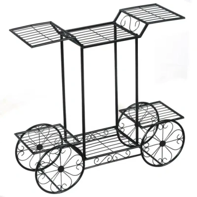 Costway 6-tier Garden Cart Flower Rack Display Decor Pot Plant Holder In Black