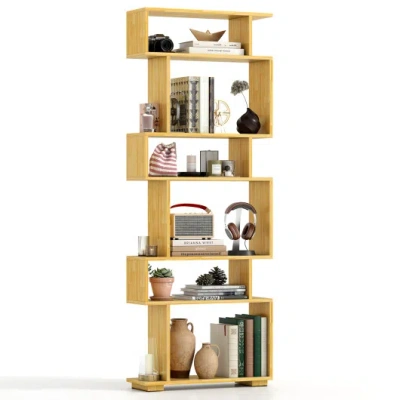 Costway 6-tier Geometric Bookshelf With 2 Anti-tipping Kits For Home Office-wood In Brown