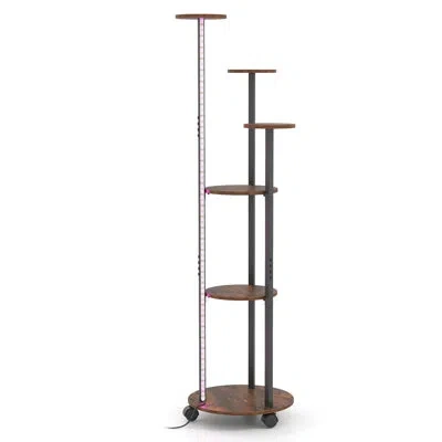 Costway 6-tier Plant Stand With Rgb Grow Light Adjustable Lighting Modes Remote App Control Natural + Black In Brown,black