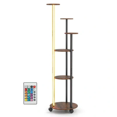 Costway 6-tier Plant Stand With Rgb Light And Wheels 57inch Tall Indoor Display Shelf Flowerpot Holder-rusti In Multi