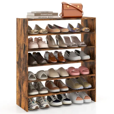 Costway 6-tier Shoe Rack With Anti-tipping Device For Entryway-rustic Brown