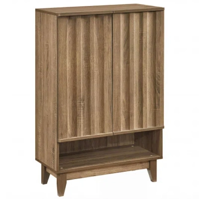 Costway 6-tier Shoe Storage Organizer With 2 Fluted Doors-oak In Brown