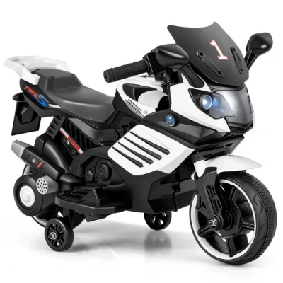 Costway 6v Kids Motorcycle With Headlights Music And Detachable Training Wheels-white In Animal Print