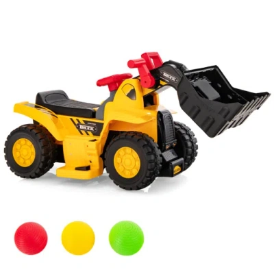 Costway 6v Kids Ride On Bulldozer With Folding Basketball Hoop And Balls In Multi