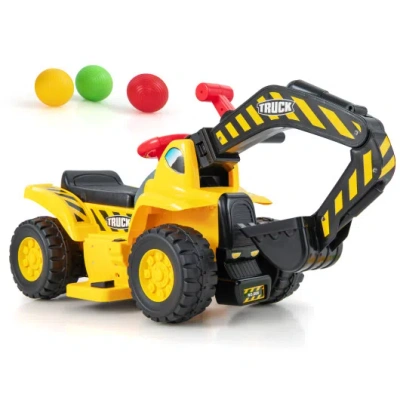 Costway 6v Kids Ride On Excavator Fun Digger With Folding Basketball Hoop In Yellow