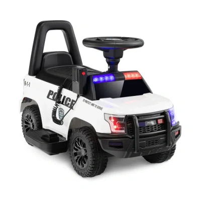 Costway 6v Kids Ride On Police Car With Real Megaphone And Siren Flashing Lights-white