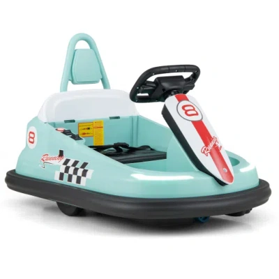 Costway 6v Kids Ride-on Bumper Car With 360° Spinning And Dual Motors-green In Blue