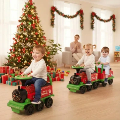 Costway 6v Toddler Ride On Train Combo: Track Ride & 2-seater Carriage Set In Multi