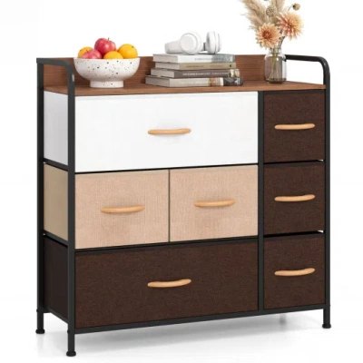 Costway 7 Drawer Tower Steel Frame And Wooden Top Dresser Storage Chest For Bedroom In Multi