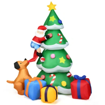 Costway 7 Feet Inflatable Christmas Tree Santa Decor With Led Lights In Multi
