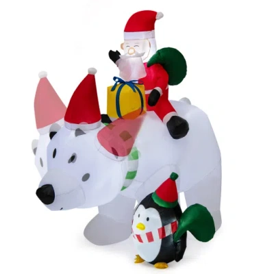 Costway 7 Feet Inflatable Santa Claus Riding Bear With Penguin Gift Bags And Gift Box In Multi