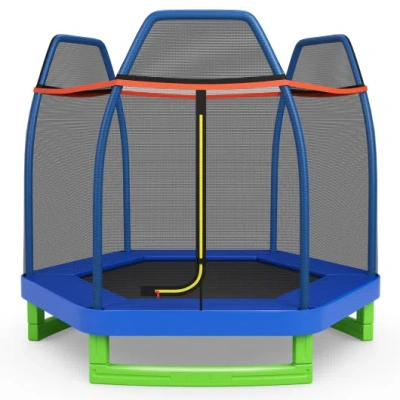 Costway 7 Feet Kids Recreational Bounce Jumper Trampoline-blue In Multi