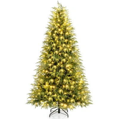 Costway 7 Feet Pre-lit Artificial Christmas Tree Hinged Faux Xmas Tree With Soft Branch Tips In Green