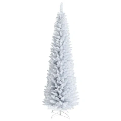 Costway 7 Feet Unlit Artificial Slim Christmas Pencil Tree With Metal Stand-7 Ft In Blue
