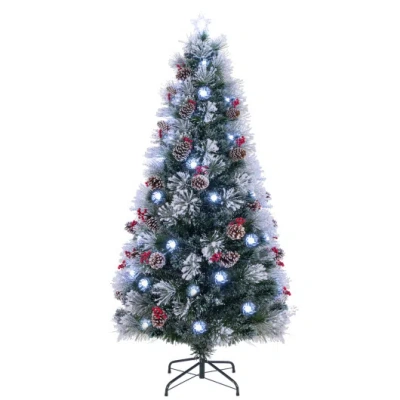 Costway 7 Ft Flocked Christmas Tree With 8 Lighting Modes In Green