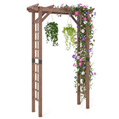 Costway 7 Ft Garden Arch Wooden Arbor Outdoor Wood Trellis For Climbing Plants-rustic Brown