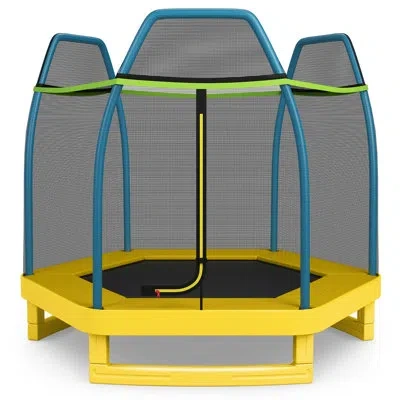 Costway 7' Hexagon Backyard Trampoline With Safety Enclosure Indoor (wayfair Exclusive) In Green