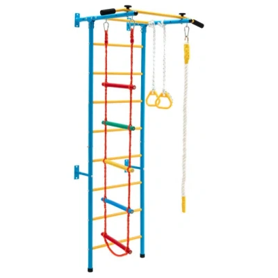 Costway 7 In 1 Kids Indoor Gym Playground Swedish Wall Ladder For Solid Wall-yellow In Multi