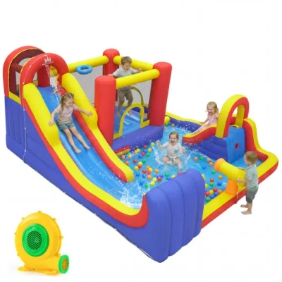 Costway 7 In 1 Outdoor Inflatable Bounce House With Water Slides And 680w Blower In Multi