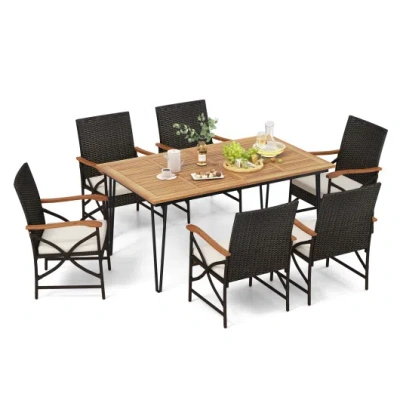 Costway 7 Pieces Outdoor Dining Furniture Set For Porch Backyard Garden Poolside In Black