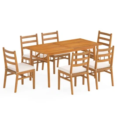 Costway 7 Pieces Patio Acacia Wood Dining Set Outdoor Rectangular Table And Chairs Set In Brown