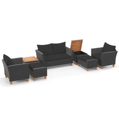Costway 7 Pieces Patio Furniture Pe Rattan Sectional Sofa Set With Armchairs And Table-black