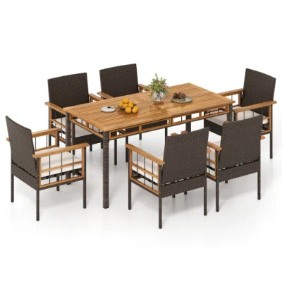 Costway 7 Pieces Pe Wicker Patio Dining Set For Garden And Backyard In Brown