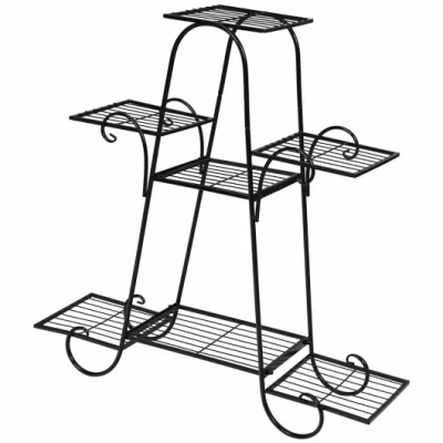 Costway 7 Tier Metal Patio Plant Stand In Black
