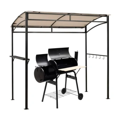 Costway 7 X 4.5 Feet Grill Gazebo Outdoor Patio Garden Bbq Canopy Shelter-beige In Black