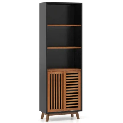 Costway 70 Inch 5-tier Bookshelf With Reversible Adjustable Shelf-black