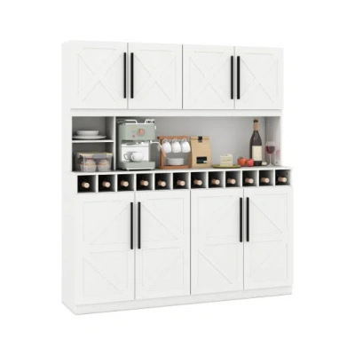 Costway 70 Inch Farmhouse Pantry Cabinet Kitchen Buffet Hutch With 4 Cabinets And 2 Open Shelves-white