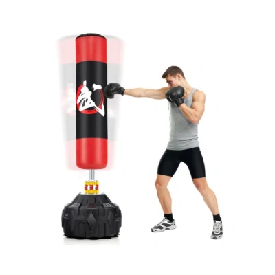 Costway 70 Inch Freestanding Punching Bag With Fillable Base 12 Suction Cups And Shock Absorbers In Black