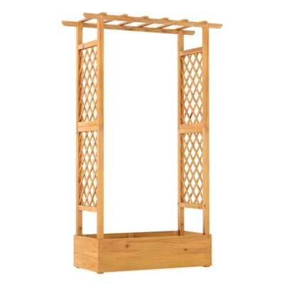 Costway 70 Inch Wooden Raised Garden Bed With Lattice Trellis-natural In Orange