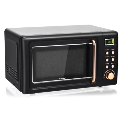Costway 700w Retro Countertop Microwave Oven With 5 Micro Power And Auto Cooking Function-golden In Black