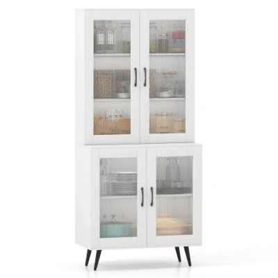 Costway 70.5 Inch Tall Kitchen Pantry Cabinet Cupboard With 4 Transparent Doors-white