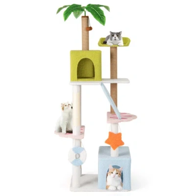 Costway 71 Inch Cat Tree Multi-level Aesthetic Beach-themed Kitten Tower-colorful