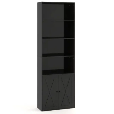 Costway 71 Inch Freestanding Bookshelf With 6 Shelves And 2-door Cabinet-black